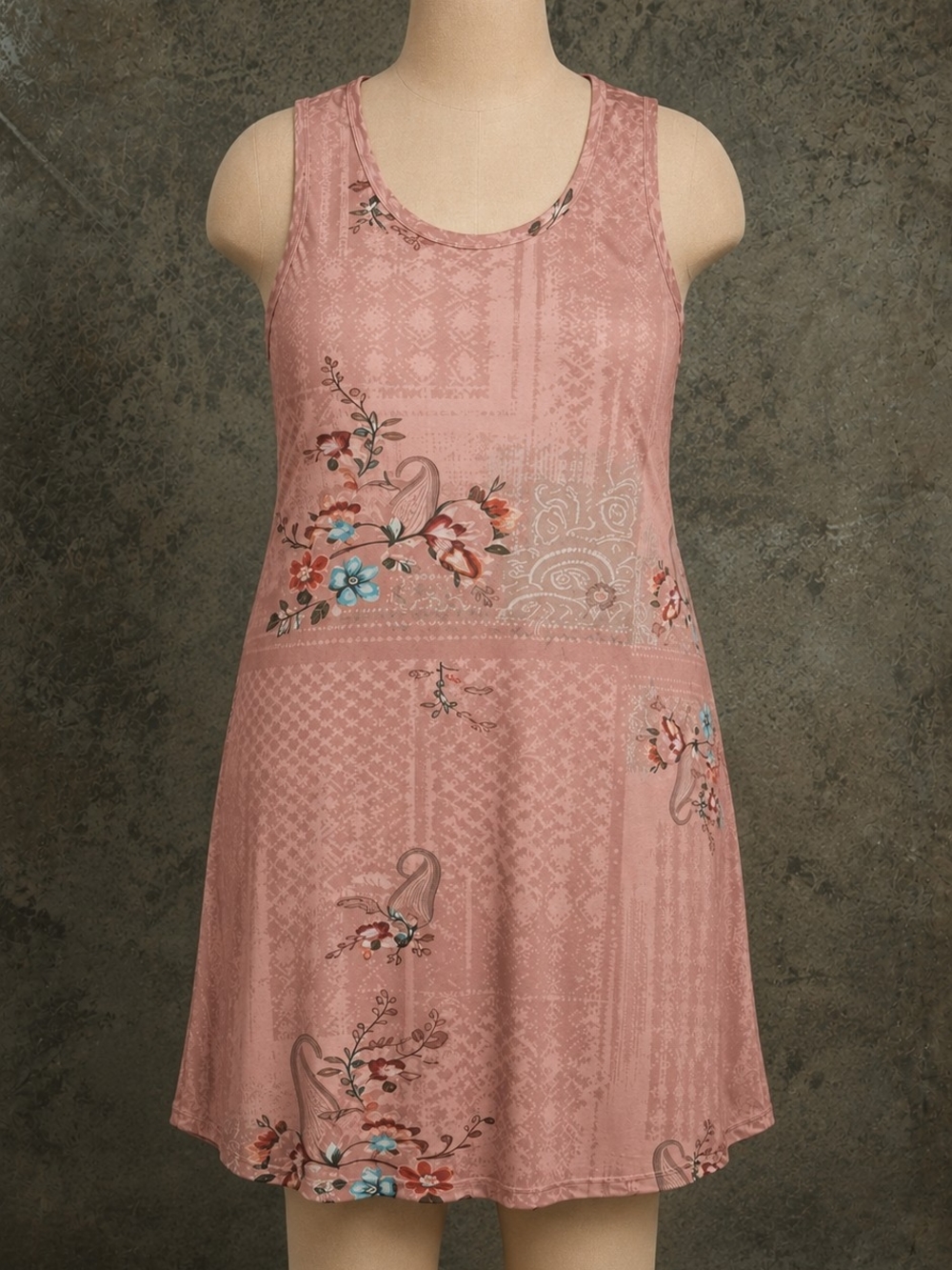 Sleeveless Pink Floral Dress Plus Size